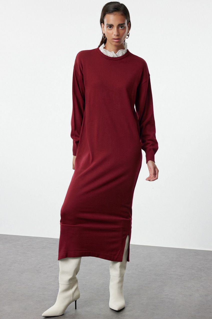 Trendyol Plum Brode Collar Detailed Knit Dress