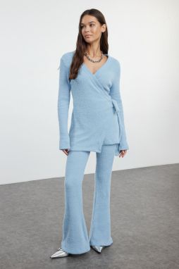 Trendyol Blue Feathered Double Breasted Trousers Knitwear Top-Bottom Set
