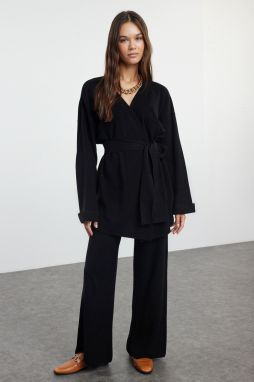 Trendyol Black Midi Length Cardigan Knitwear Top-Top Set