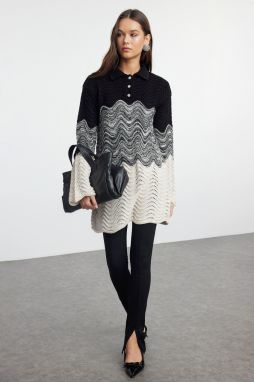 Trendyol Black Color Block Knitted Detailed Knitwear Sweater