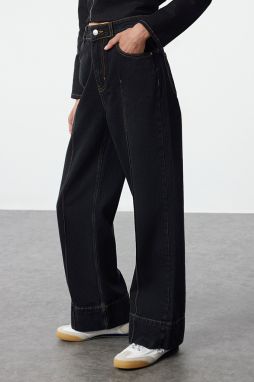Trendyol Black Ribbed High Waist Wide Leg Jeans