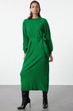 Trendyol Green Belted Knitwear Dress