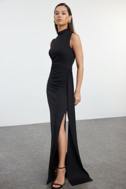 Trendyol Black Woven Backless Detailed Long Evening Evening Dress