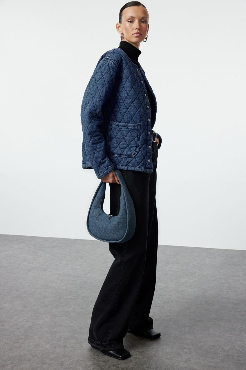 Trendyol Blue Quilted Denim Jacket