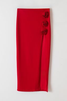 Trendyol Limited Edition Red Knitted Rose Detailed Skirt