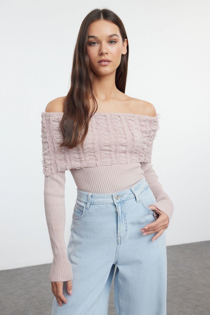 Trendyol Powder Carmen Collar Detailed Knitwear Sweater