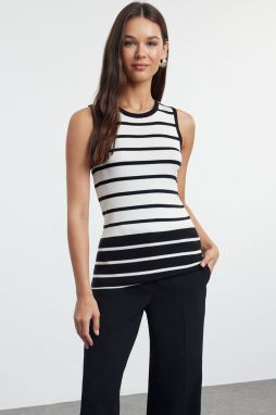 Trendyol Ecru Zero Sleeve Striped Knitted Blouse