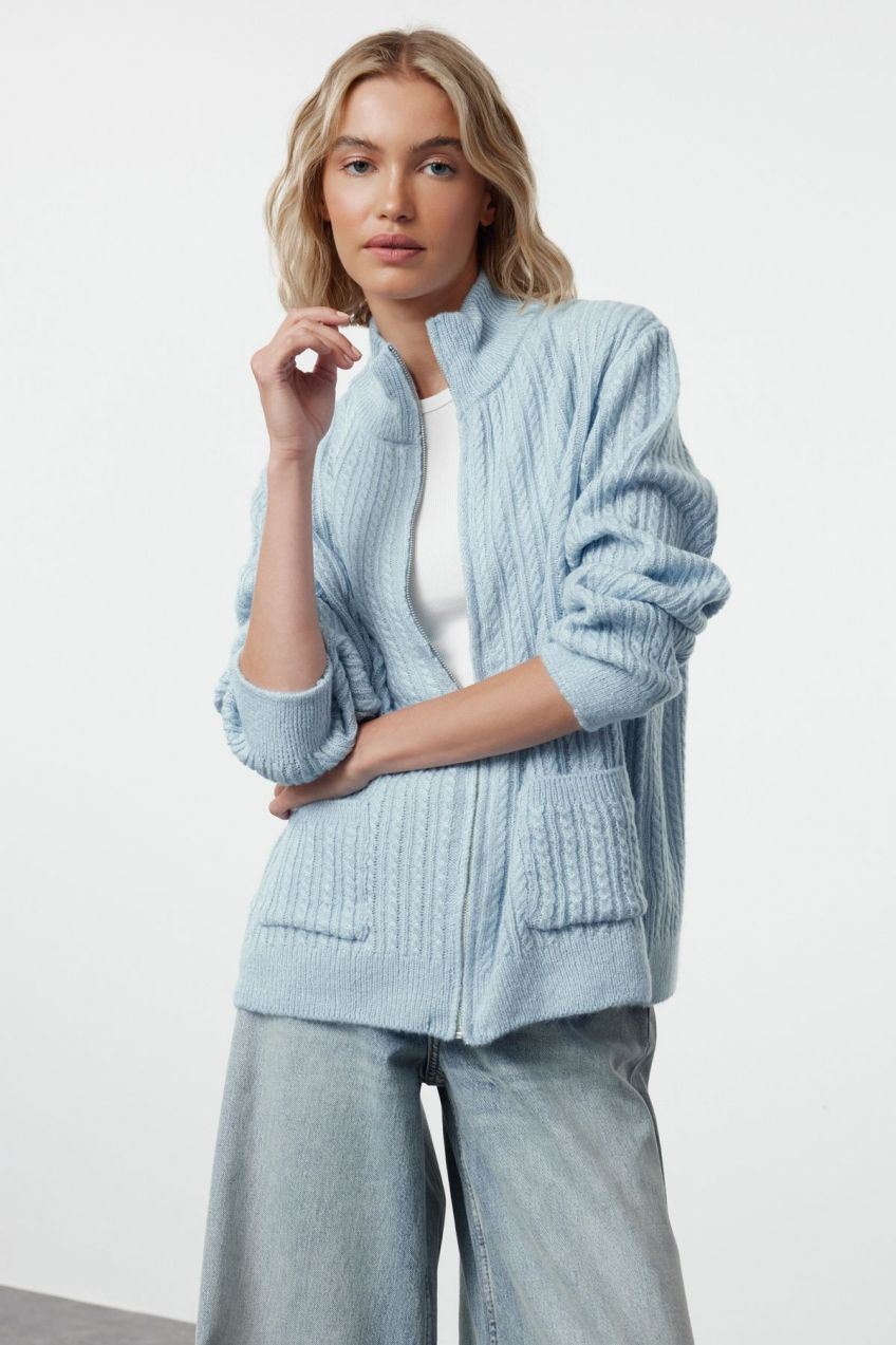 Trendyol Blue Soft Texture Basic Knitwear Cardigan