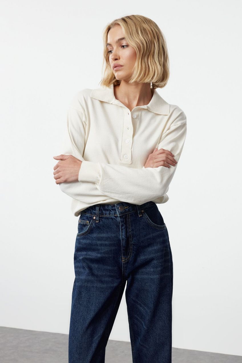 Trendyol Ecru Thin Polo Neck Knitted Sweater