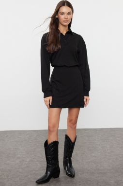 Trendyol Black Plain Polo Neck Fitted Mini Knitted Dress