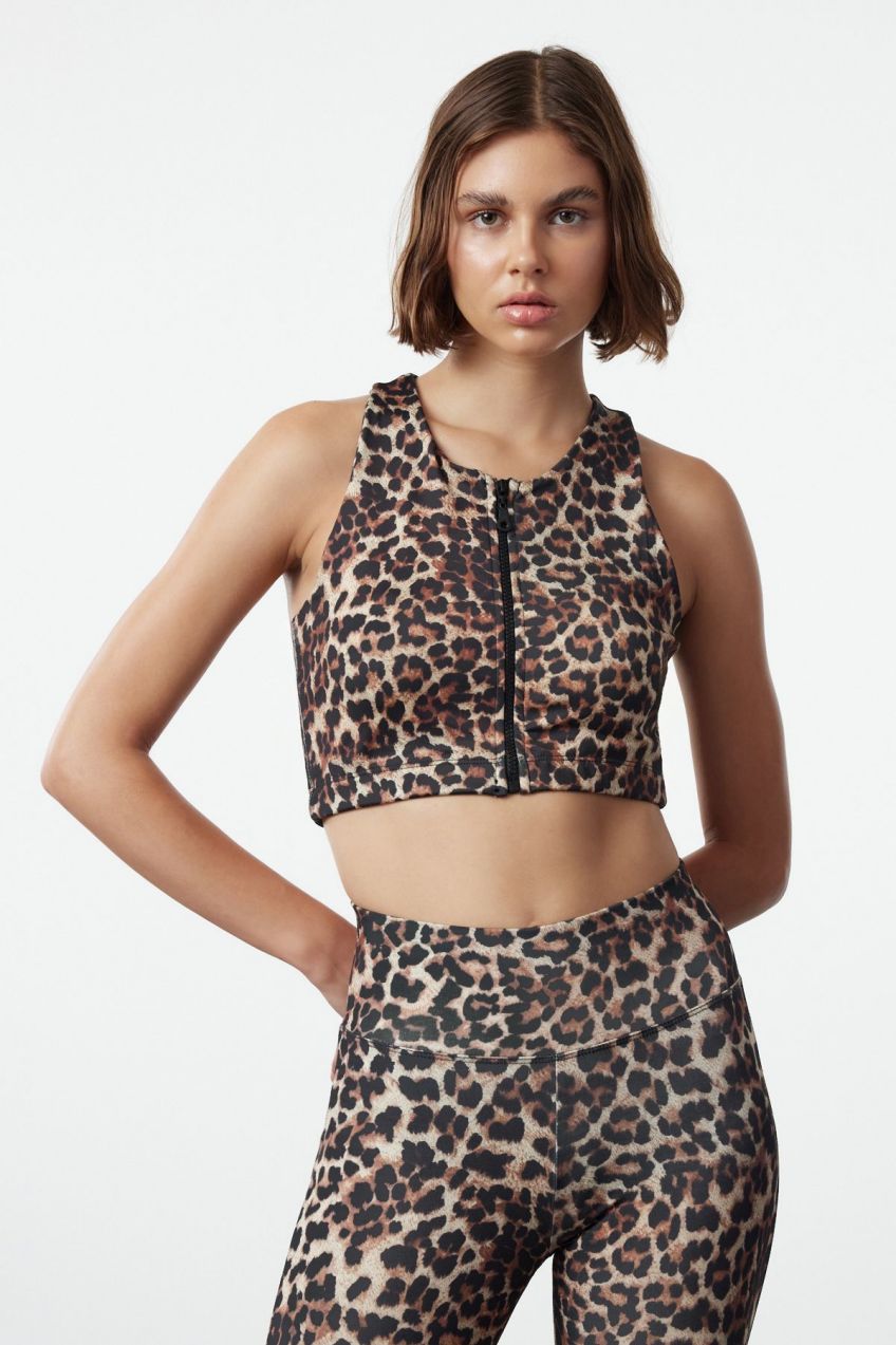 Trendyol Multicolored Leopard Patterned Zipper Detailed Support/Shaping Knitted Sports Bra