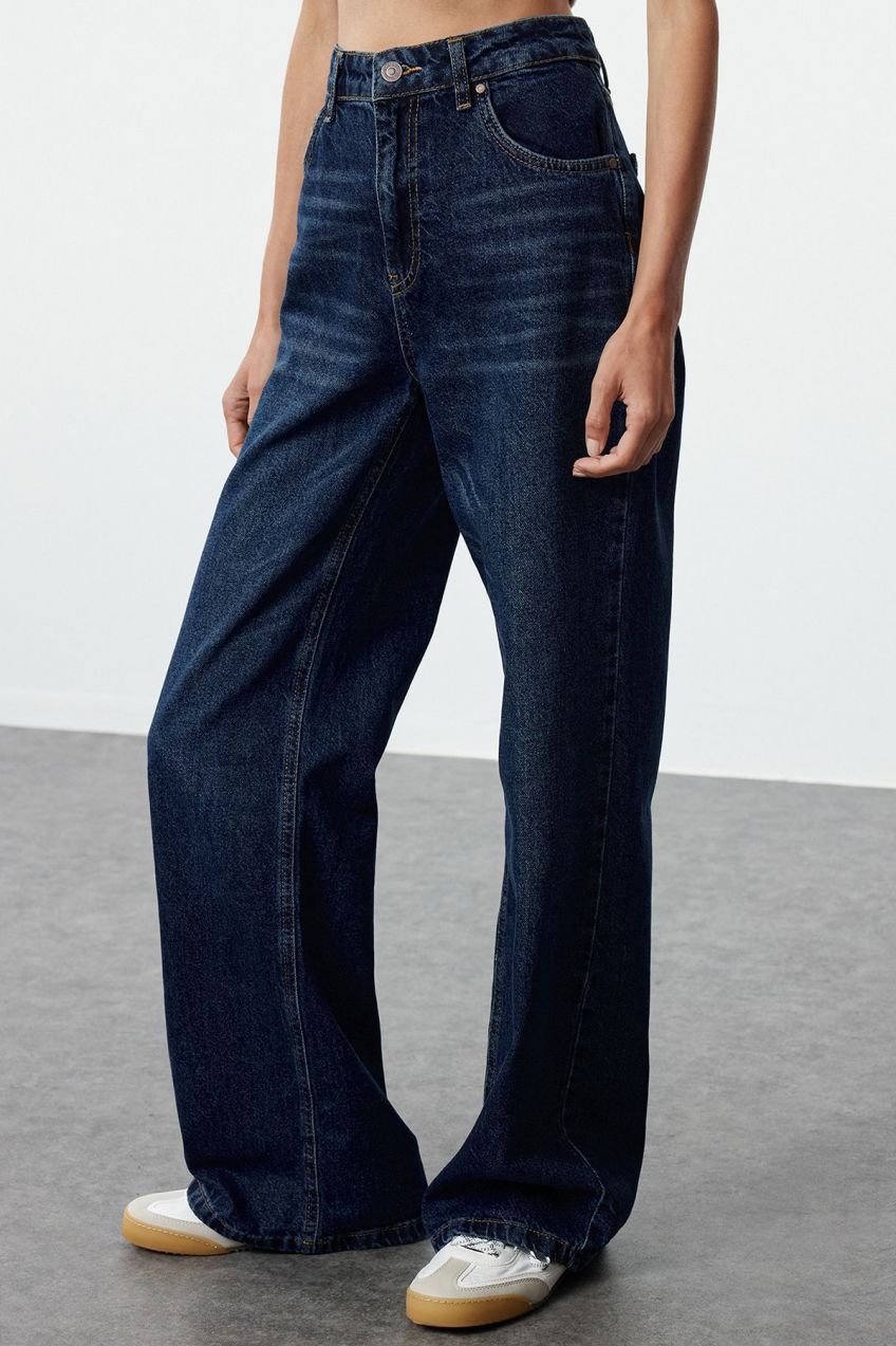 Trendyol Dark Blue High Waist Wide Leg Jeans