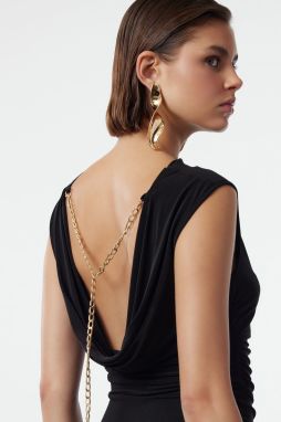 Trendyol Black Back Detailed Cowl Neck Chain Accessory Knitted Blouse