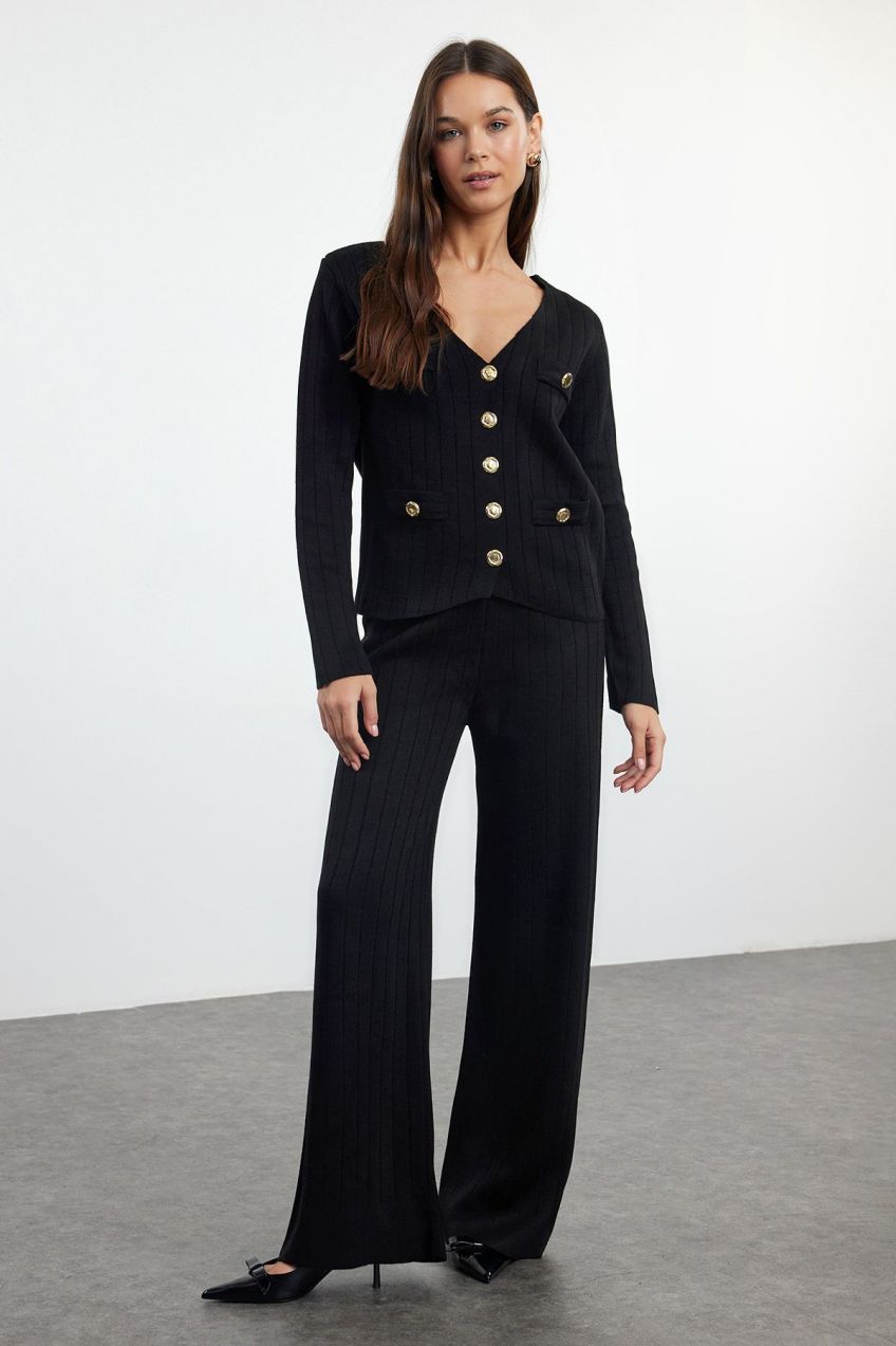 Trendyol Black Cardigan-Pants Knitwear Bottom-Top Set