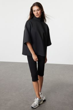 Trendyol Black Oversize/Wide Fit Stand Collar Three Quarter Sleeve Knitted Sweatshirt