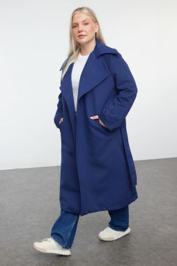 Trendyol Curve Navy Blue Maxi Length Belted Technical Fabric Trench Coat