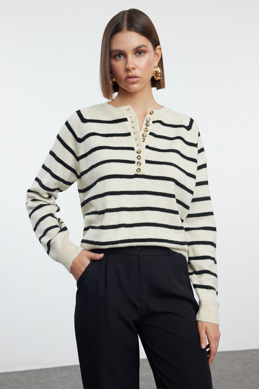 Trendyol Stone Basic Striped Knitwear Sweater