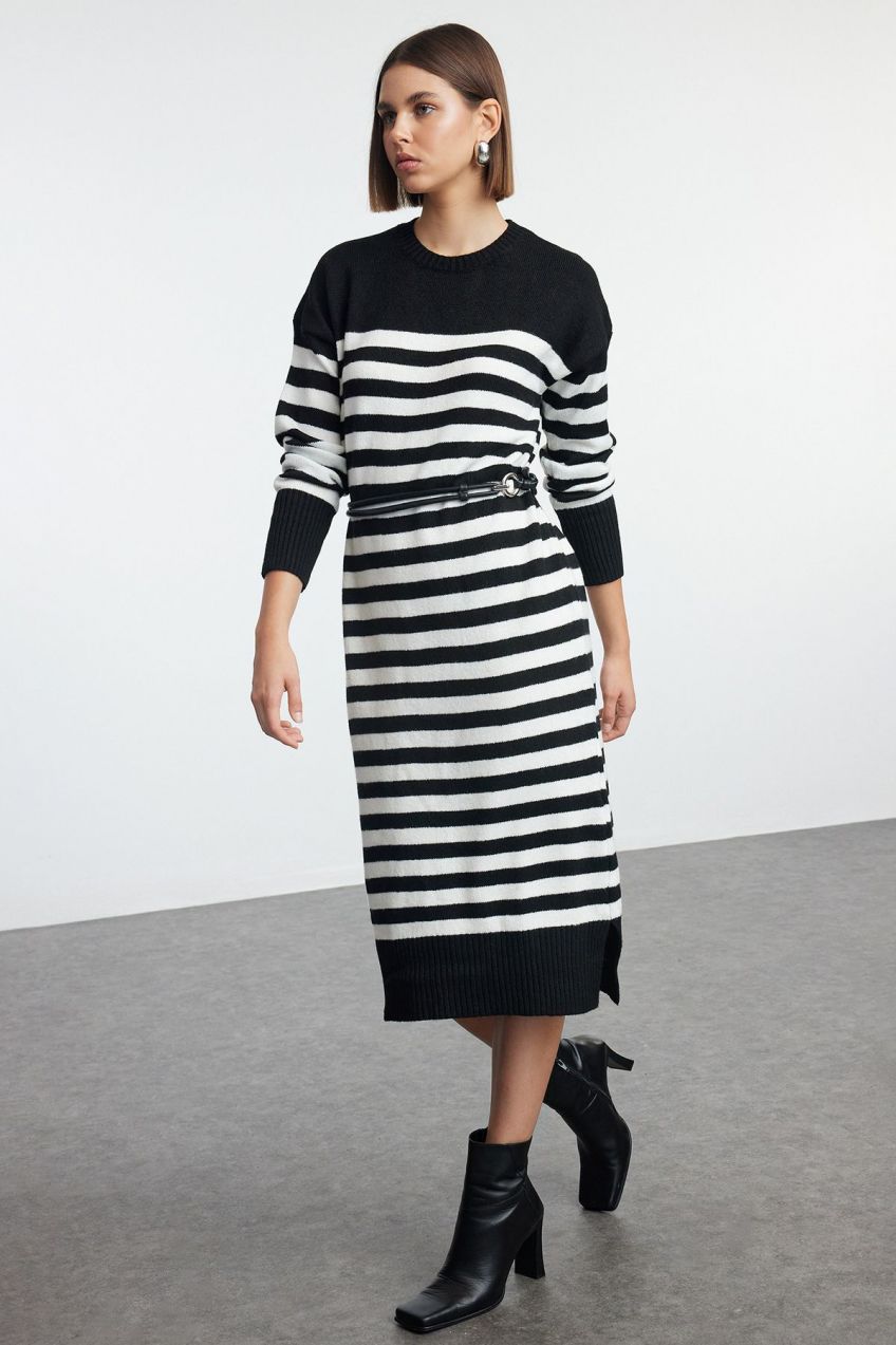 Trendyol Black Maxi Knit Striped Dress