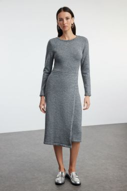 Trendyol Anthracite Midi Knit Soft Texture Double Breasted Detail Dress