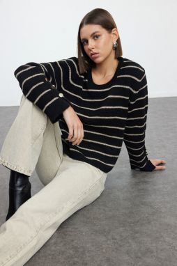 Trendyol Black Basic Striped Knitwear Sweater