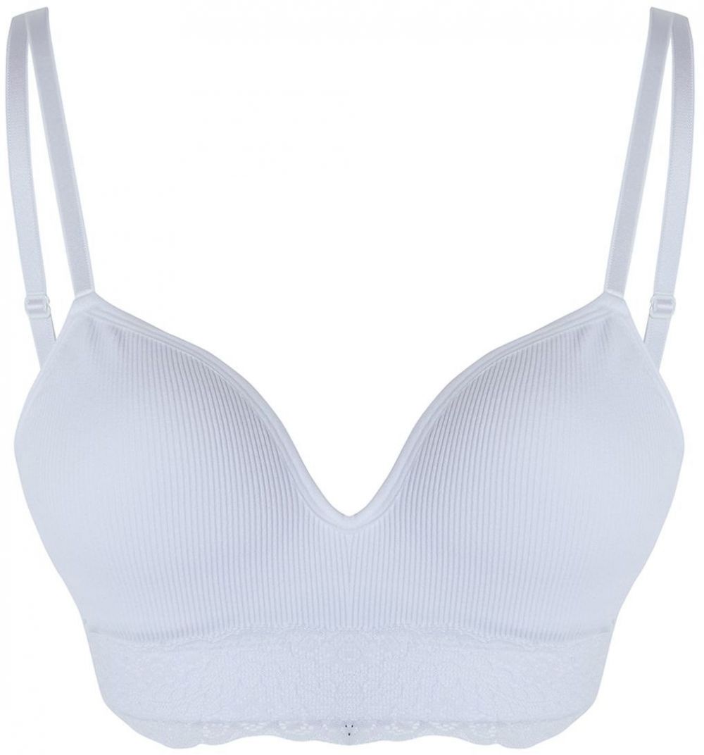 Trendyol White Seamless Lace Detailed Non-wired Cupped Bustier Knitted Bra