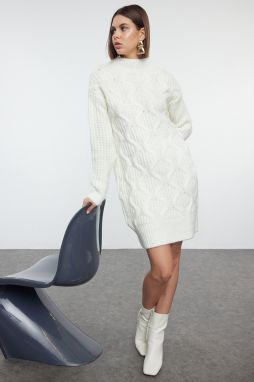 Trendyol Ecru Midi Knitwear Soft Textured Hair Knit Dress
