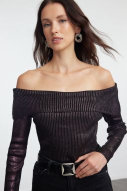 Trendyol Plum Carmen Collar Gilded Knitwear Sweater