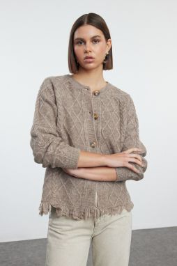 Trendyol Mink Soft Texture Tassel Knitted Cardigan