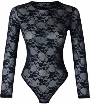 Trendyol Black Lace Openwork/Holeless Covered Snap Knit Bodysuit