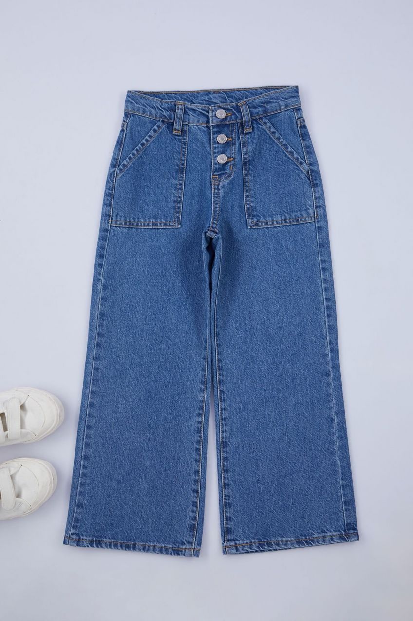 Trendyol Medium Blue-5001 Girl Wide Leg Pocket Jean Denim Pants