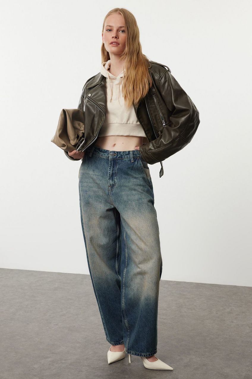 Trendyol Blue High Waist Skater Jeans
