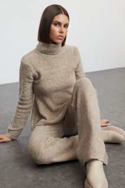 Trendyol Mink Brunette Turtleneck Knitwear Top and Bottom Set with Trousers