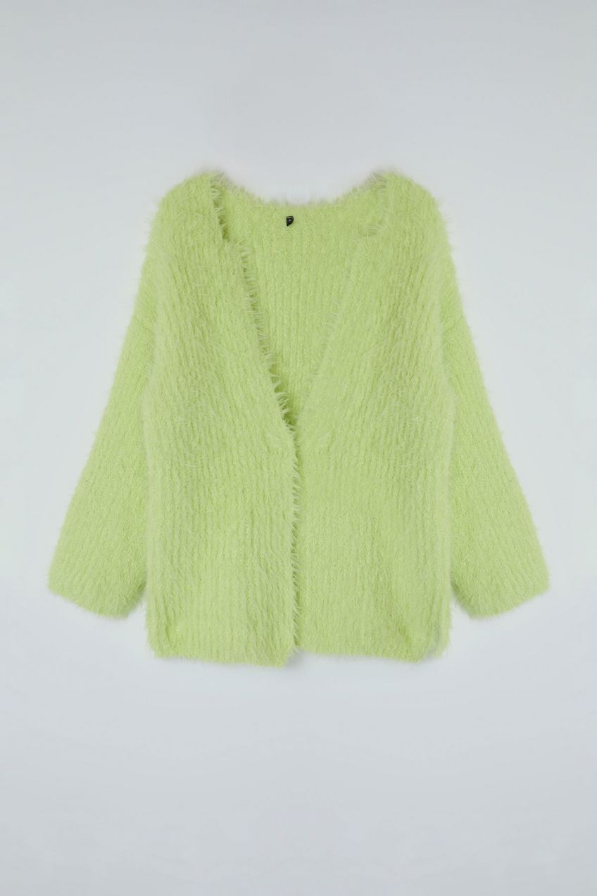 Trendyol Mint Furry Coat-Look Knitwear Cardigan