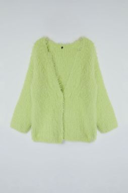 Trendyol Mint Furry Coat-Look Knitwear Cardigan