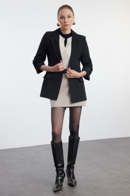 Trendyol Black Blazer Jacket with Rolled Sleeves and Epaulettes