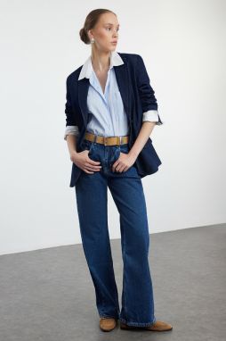 Trendyol Dark Blue High Waist Wide Leg Jeans