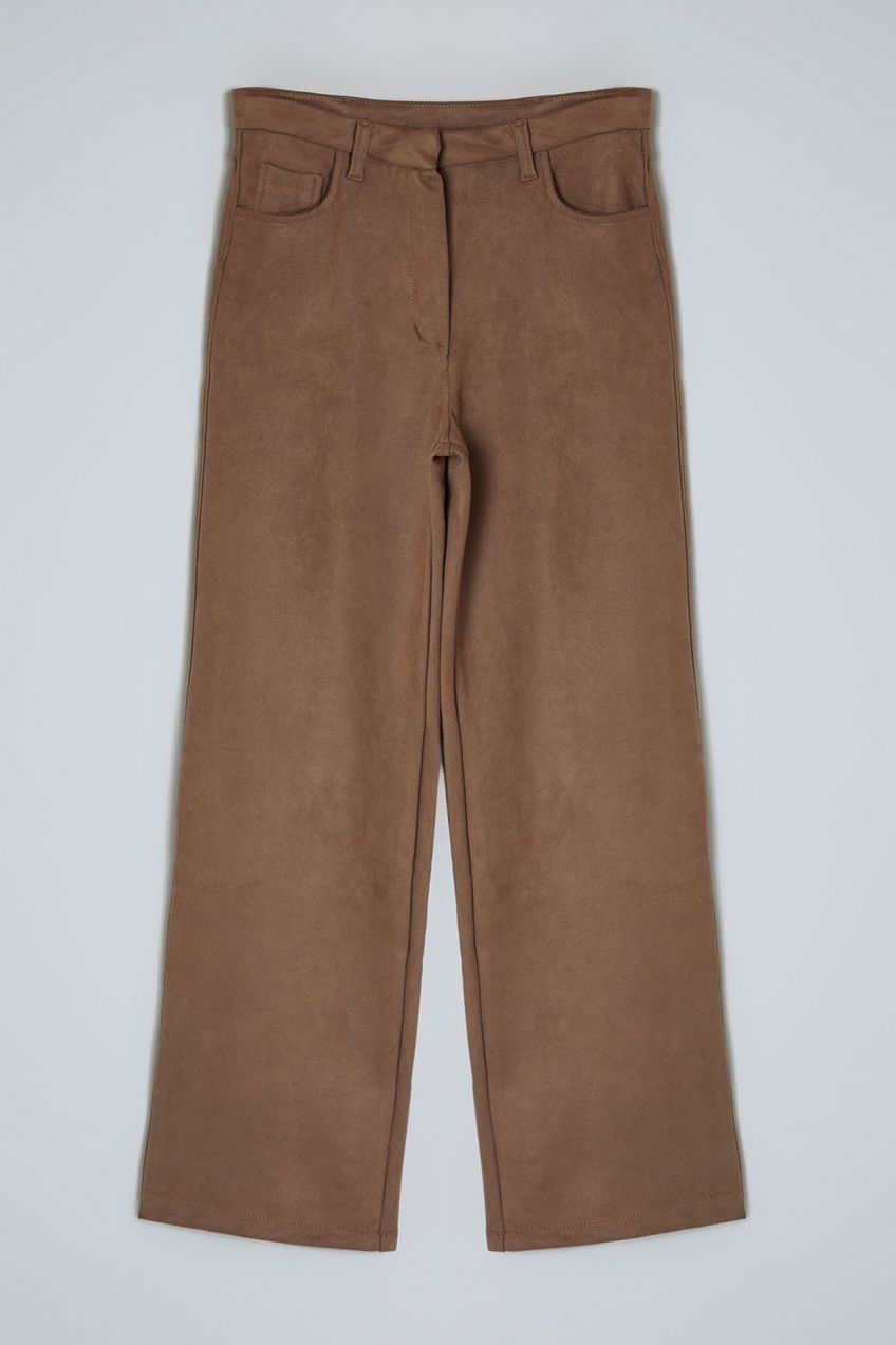 Trendyol Limited Edition Dark Brown Suede Wide Leg Pants