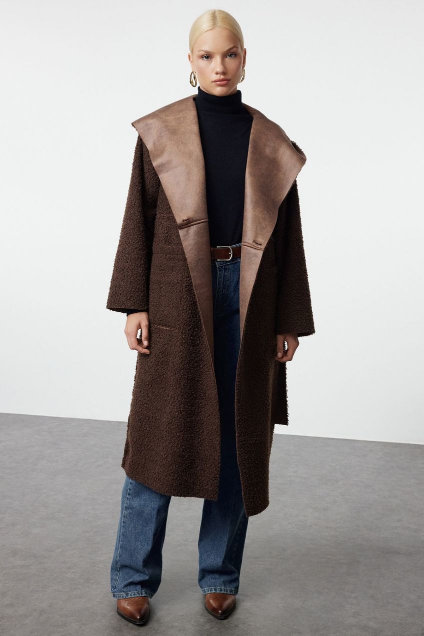 Trendyol Brown Double-Sided Oversize Long Coat