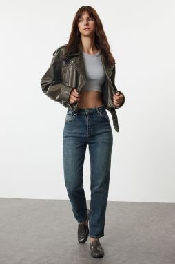 Trendyol Dark Blue High Waist Straight Jeans