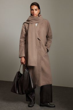 Trendyol Mink Oversize Woolen Wide Cut Long Coat with Shawl