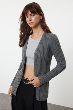 Trendyol Anthracite Basic Ribbed Knit Cardigan