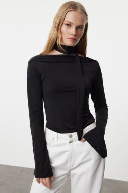 Trendyol Black Shawl Detailed Fitted Stretchy Knitted Blouse