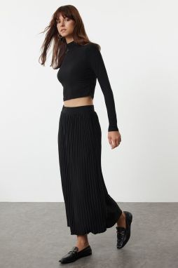 Trendyol Black Fitted Pleated Stretchy Knitted Blouse and Skirt Bottom-Top Set