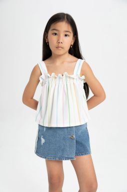 DEFACTO Girl's Ruffled Collar Striped Tank Top