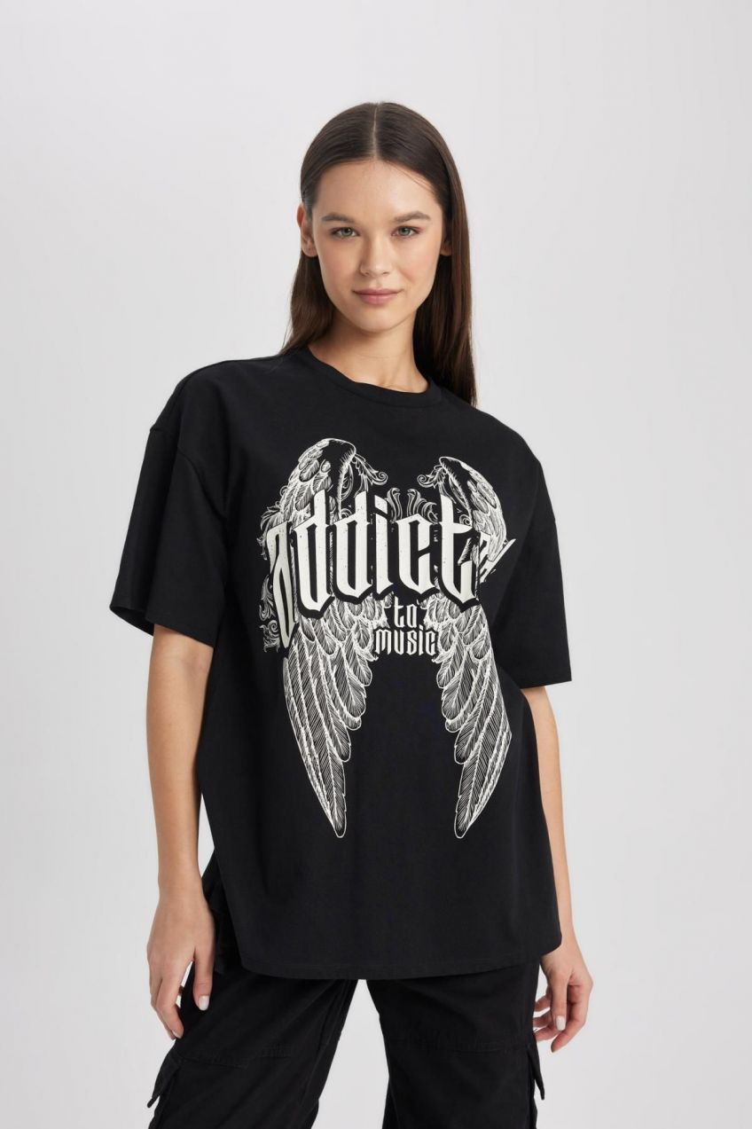 DEFACTO Unisex Oversize Fit Crew Neck Printed Short Sleeve T-Shirt