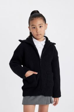 DEFACTO Girls Zippered Black School Cardigan