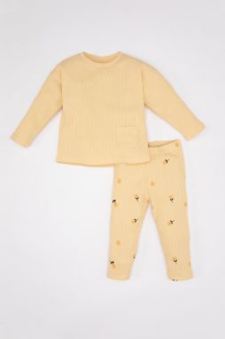 DEFACTO Baby Girl Waffle Long Sleeve T-shirt Floral Leggings 2-Piece Set