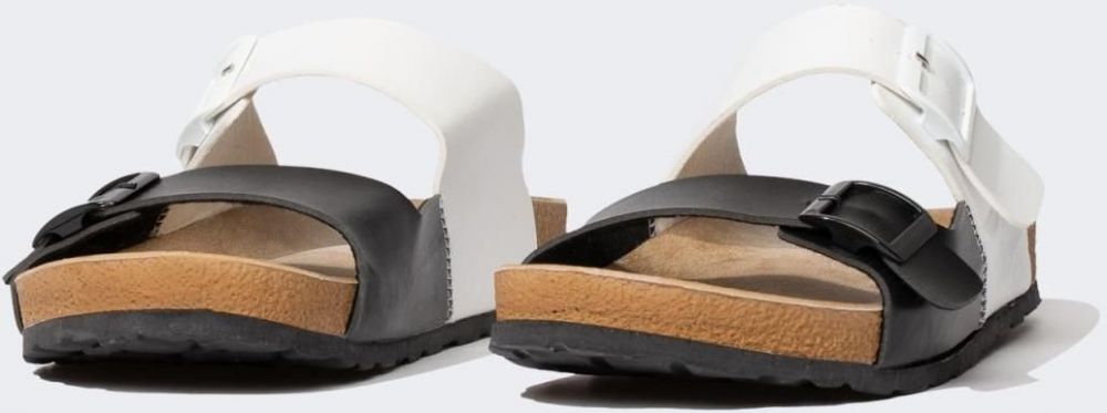 DEFACTO Men's Flat Sole Double Banded Faux Leather Slippers