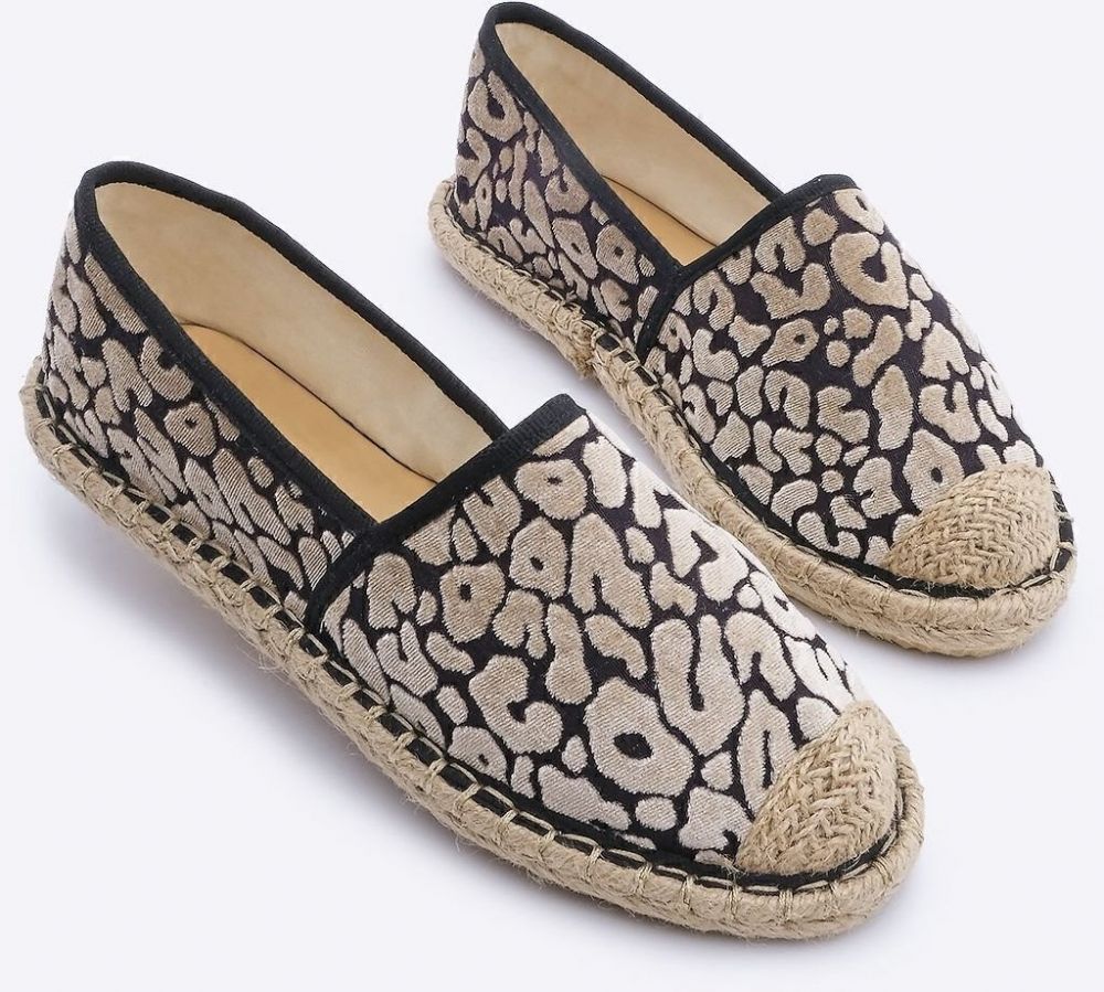 Marjin Women's Velvet Leopard Patterned Jute Espadrille Ballerina Bahven Beige