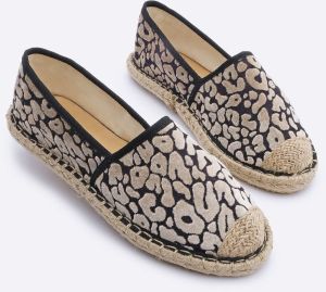 Marjin Women's Velvet Leopard Patterned Jute Espadrille Ballerina Bahven Beige